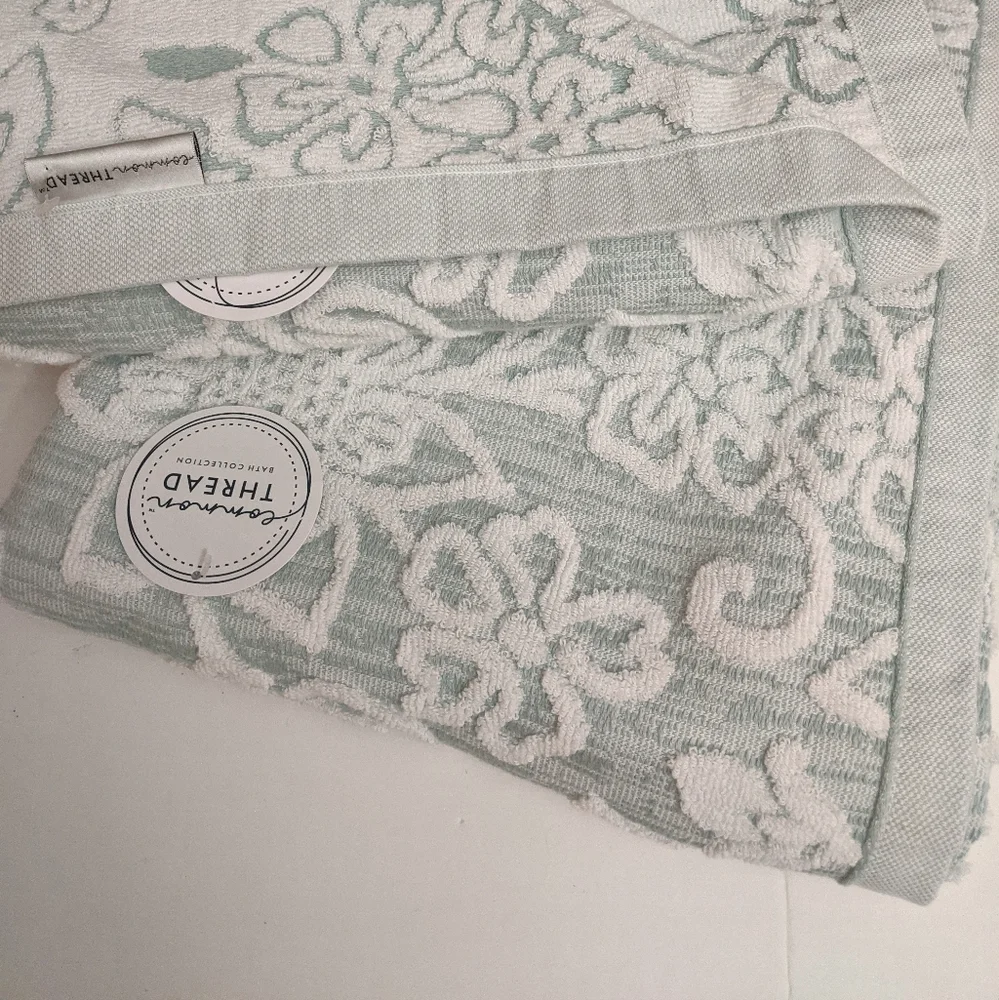 Seafoam Green One Bath Towel Raised Floral Textured Common Thread